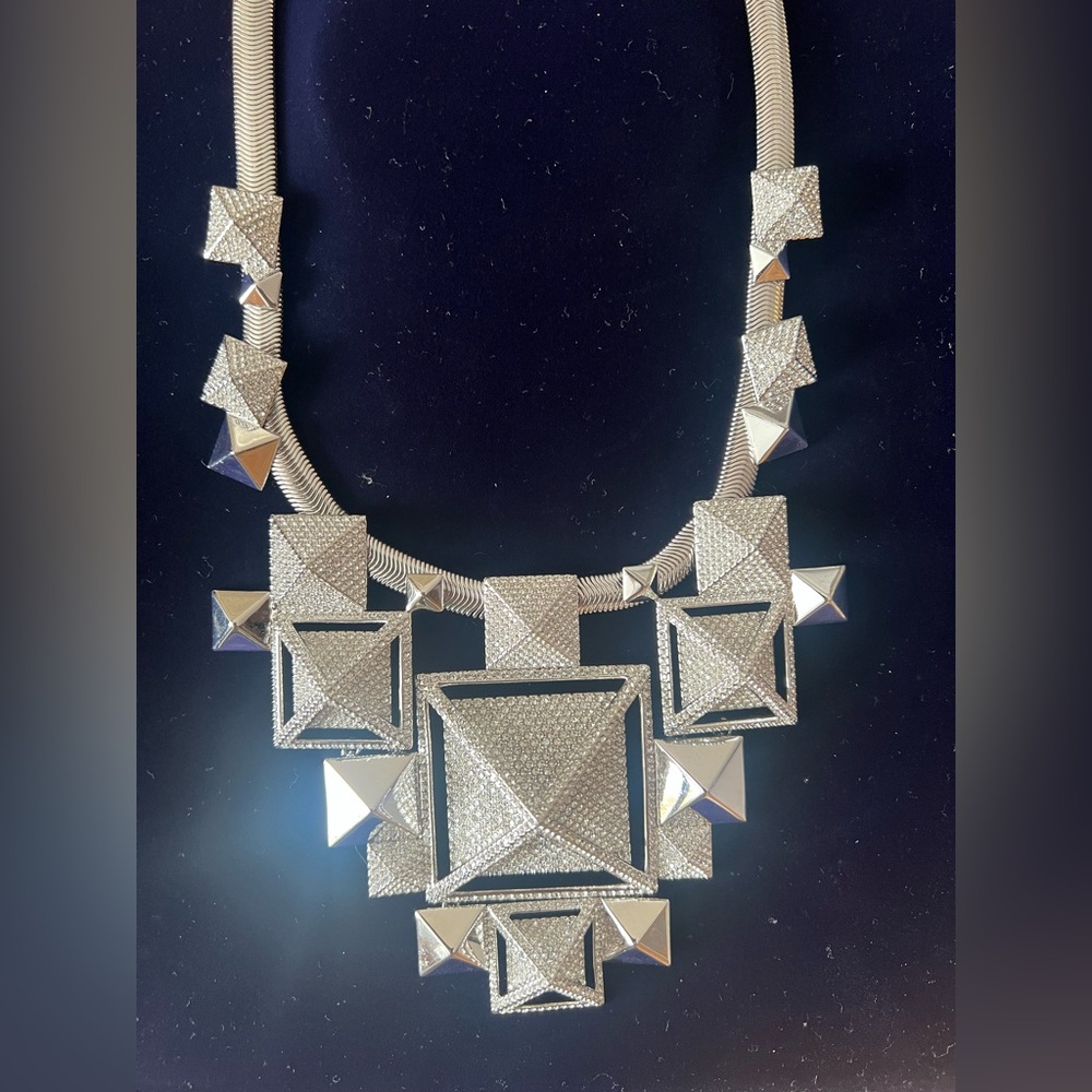 Swarovski Geometric Silver Statement Necklace - image 1